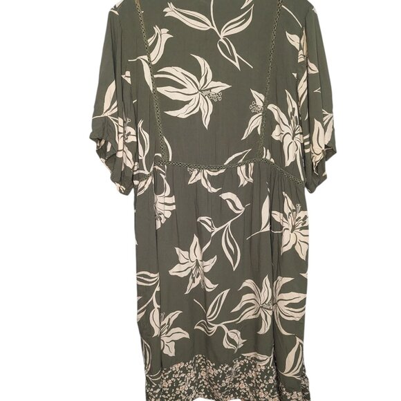 Angie Floral Green Tie Front Short Sleeve Kimono Cardigan Cover Up Tropical 1X - Picture 3 of 8